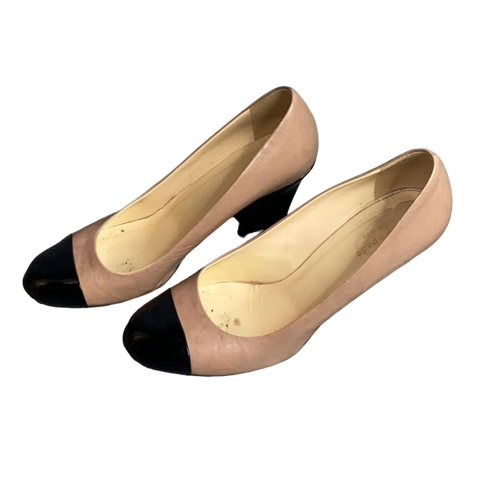 Kate Spade Kimmy 坡跟裸色皮革后盖鞋头 8.5 码-