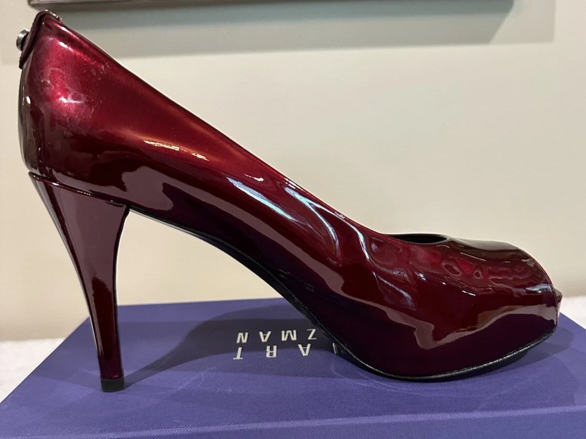 Stuart Weitzman 漆皮露趾高跟鞋 | 红酒 | 厚底高跟鞋 | 性感-