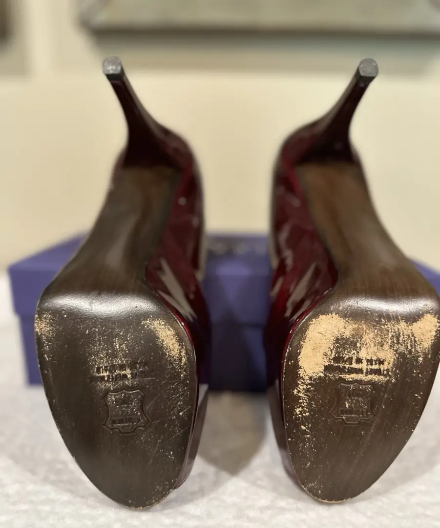 Stuart Weitzman 漆皮露趾高跟鞋 | 红酒 | 厚底高跟鞋 | 性感-