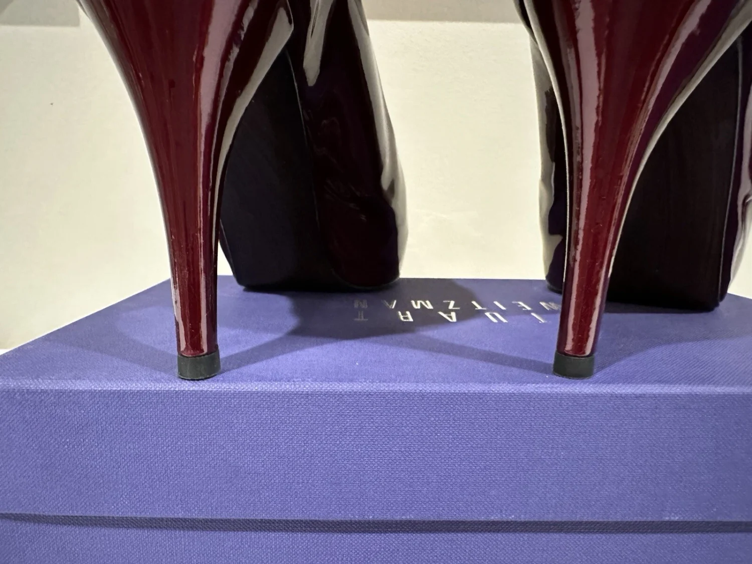 Stuart Weitzman 漆皮露趾高跟鞋 | 红酒 | 厚底高跟鞋 | 性感-