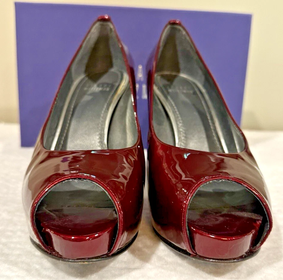 Stuart Weitzman 漆皮露趾高跟鞋 | 红酒 | 厚底高跟鞋 | 性感-