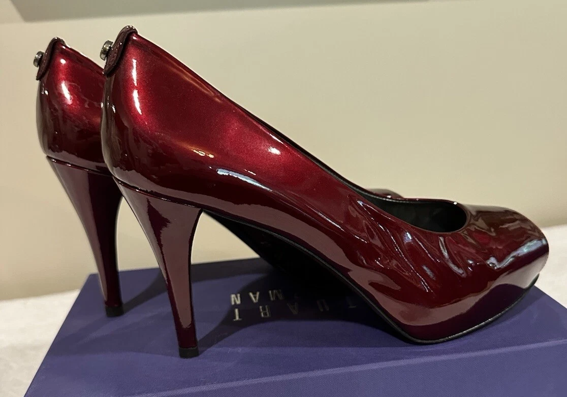 Stuart Weitzman 漆皮露趾高跟鞋 | 红酒 | 厚底高跟鞋 | 性感-