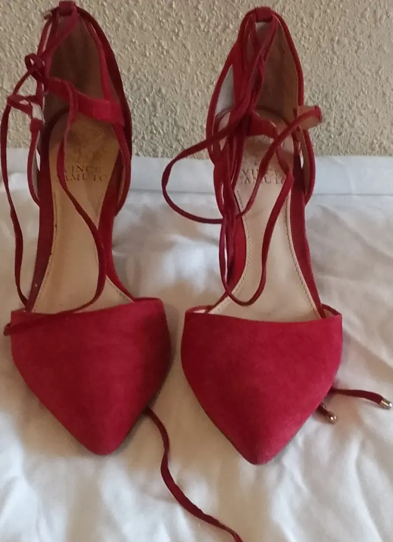 Vince Camuto 红色麂皮绒绑带尖头系带高跟鞋 7.5-