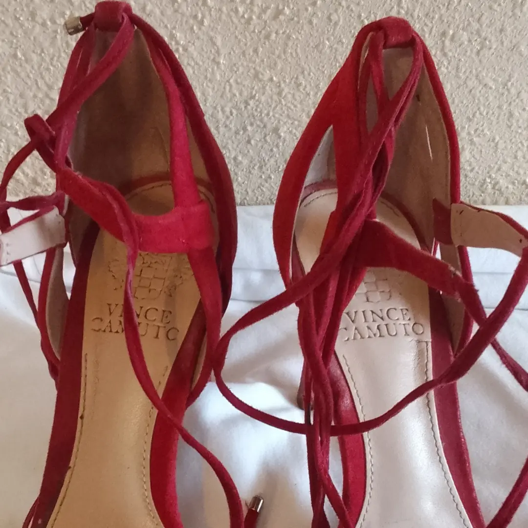Vince Camuto 红色麂皮绒绑带尖头系带高跟鞋 7.5-