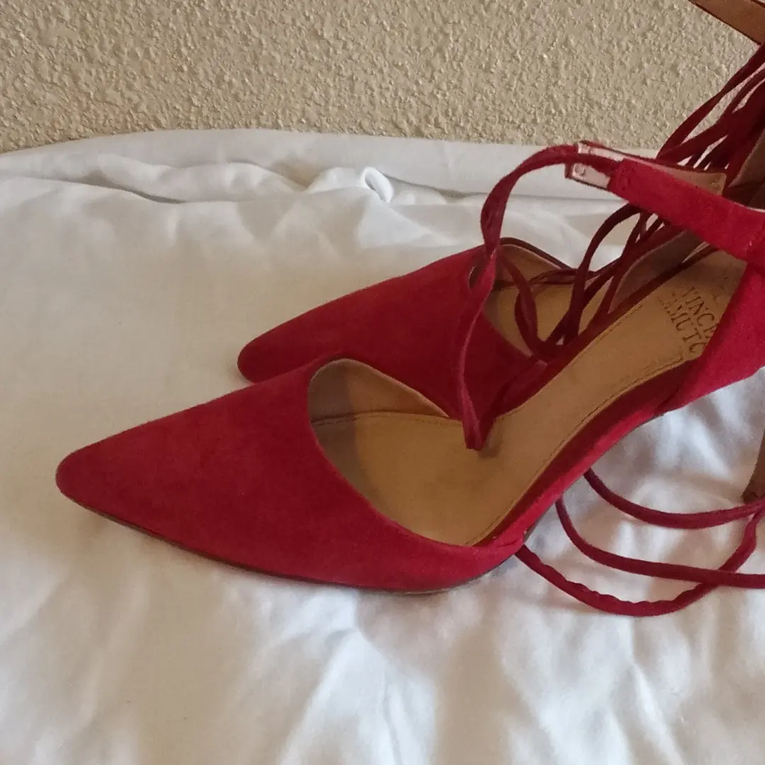 Vince Camuto 红色麂皮绒绑带尖头系带高跟鞋 7.5-
