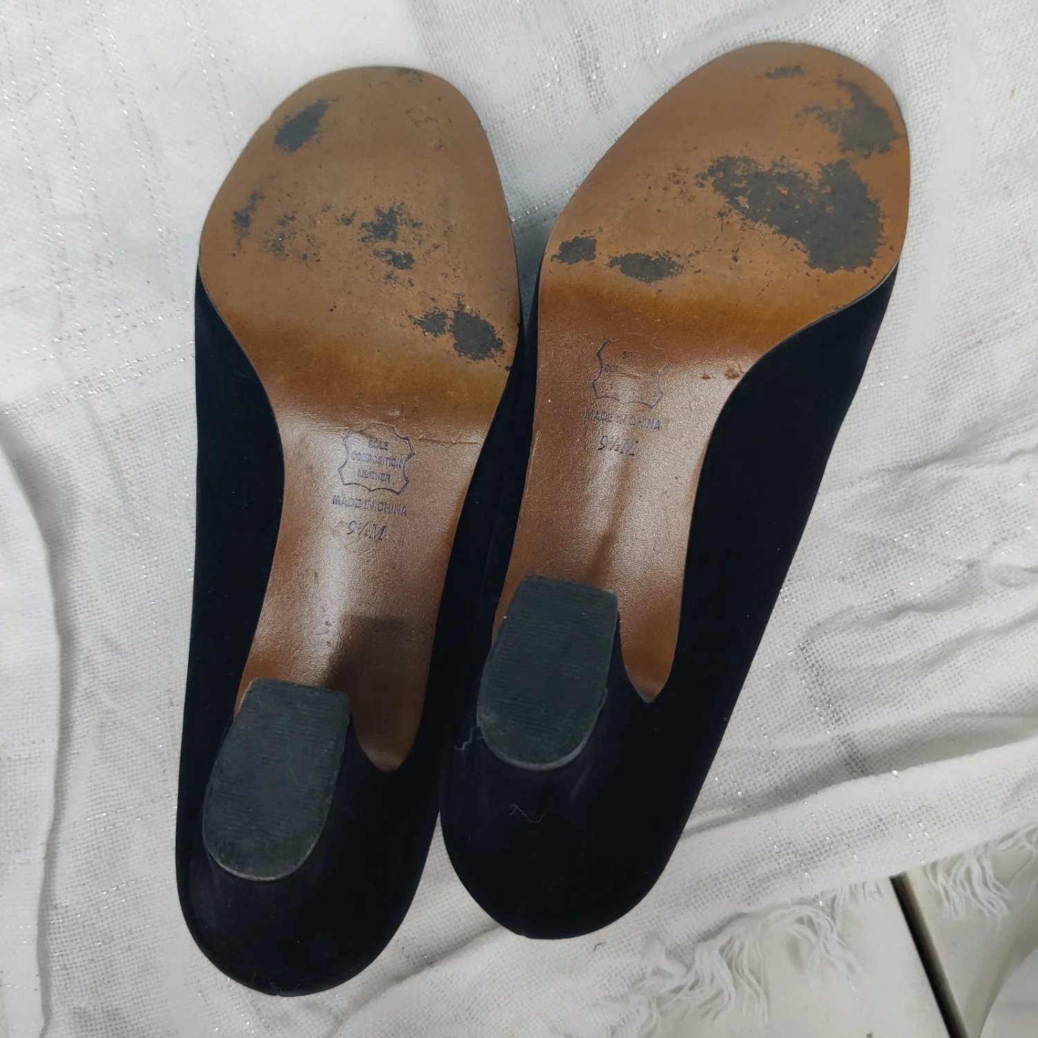 复古 Apostrophe 黑色天鹅绒高跟鞋女式 9.5M 码圆头舒适懒人鞋-