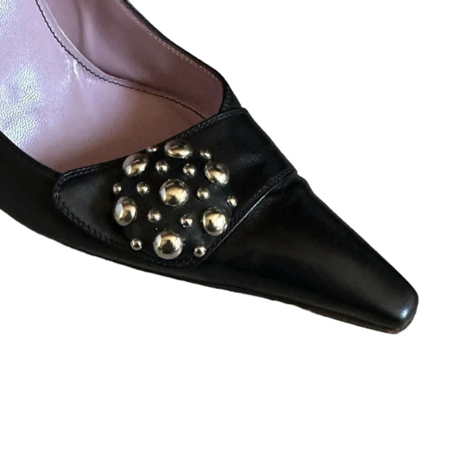 Sergio Rossi 黑色铆钉皮革尖头高跟鞋 7.5 码 EU 38-