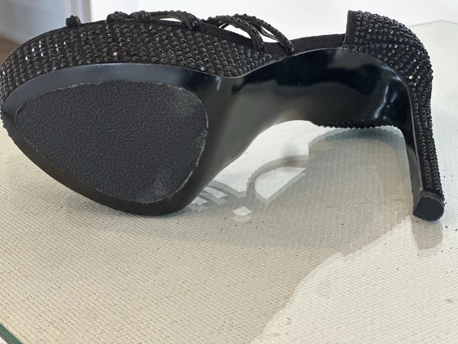 Steve Madden 女式黑色水钻绑带踝带露趾细高跟鞋 9-