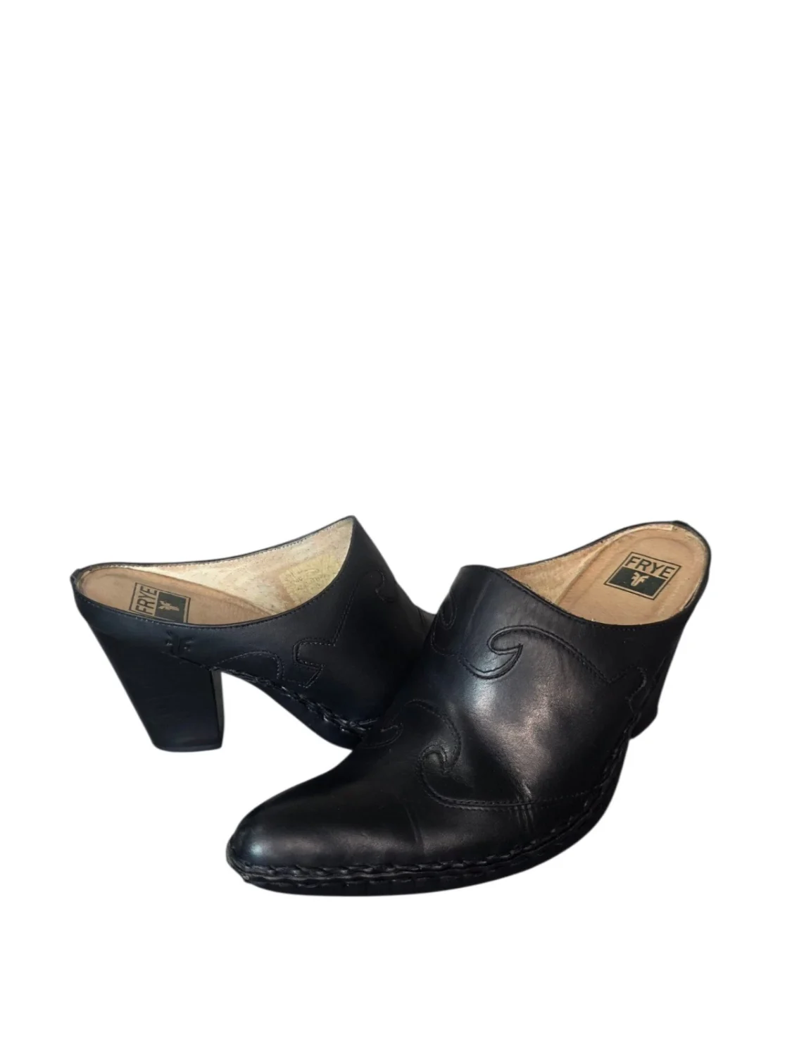 Frye Phoenix 骡子黑色皮革西跟木屐女式 7.5-