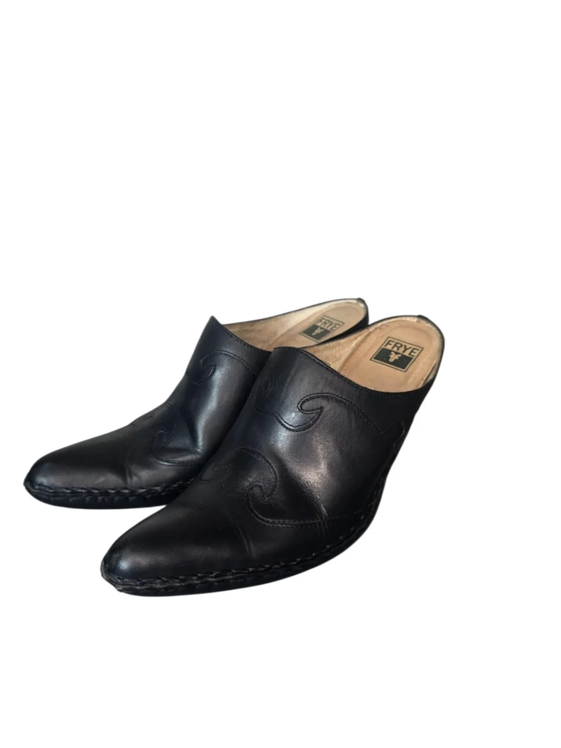 Frye Phoenix 骡子黑色皮革西跟木屐女式 7.5-