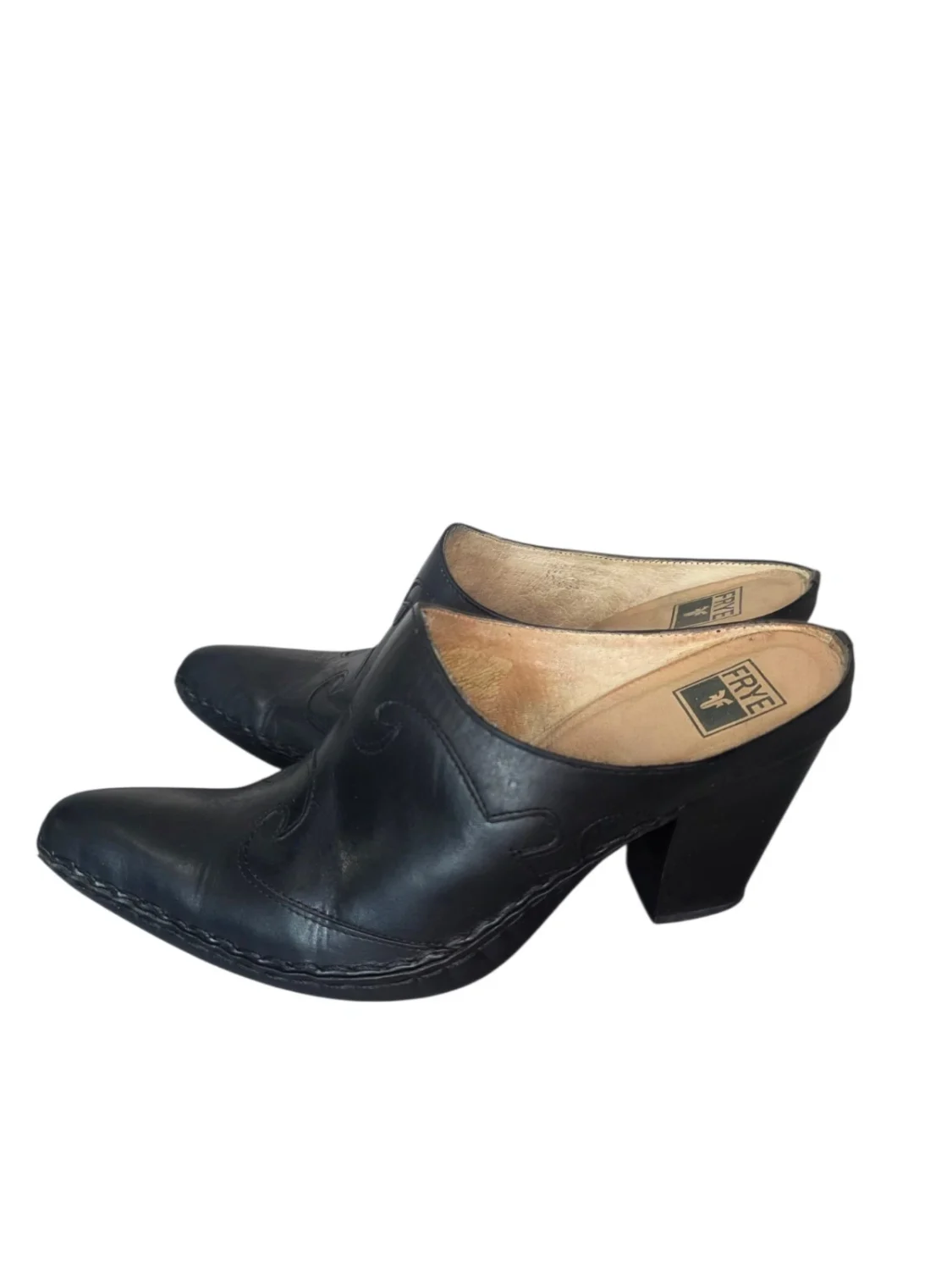 Frye Phoenix 骡子黑色皮革西跟木屐女式 7.5-