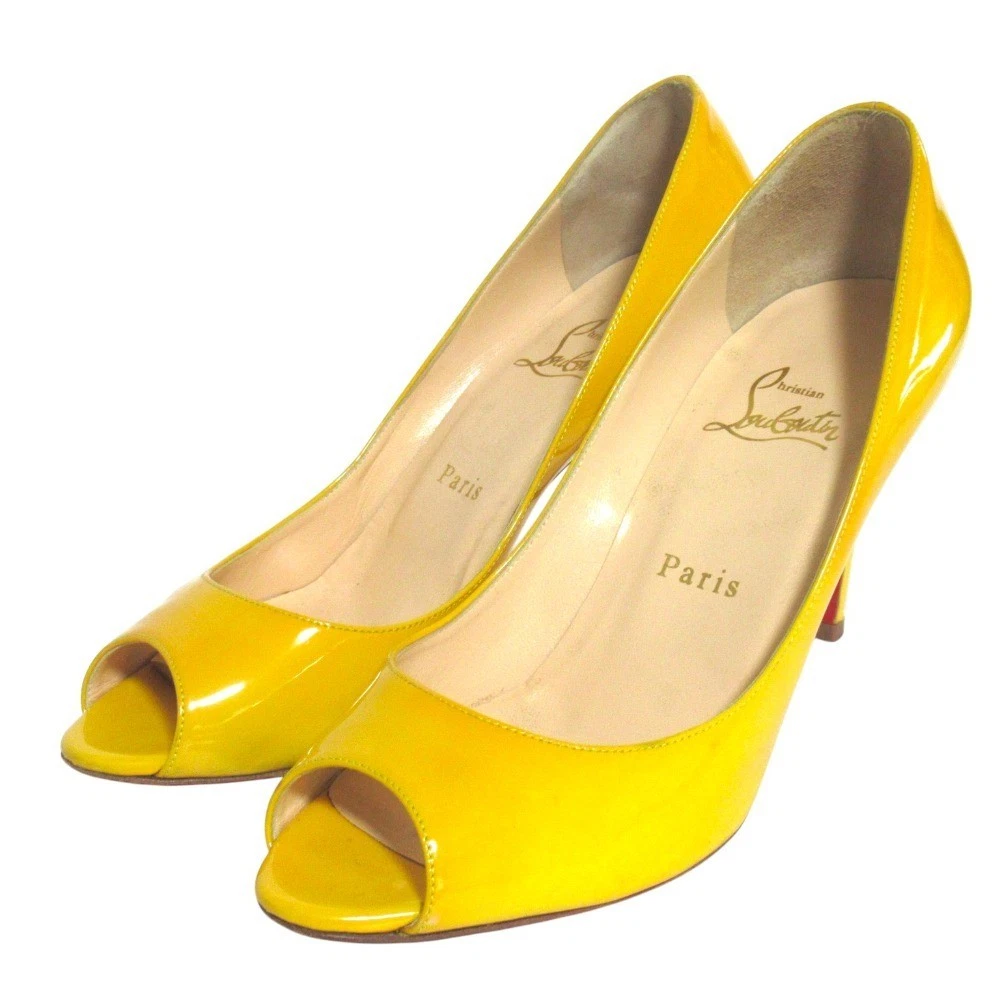 Christian Louboutin 高跟鞋 凉鞋 EU:37 US:7 黄色漆皮 露趾-