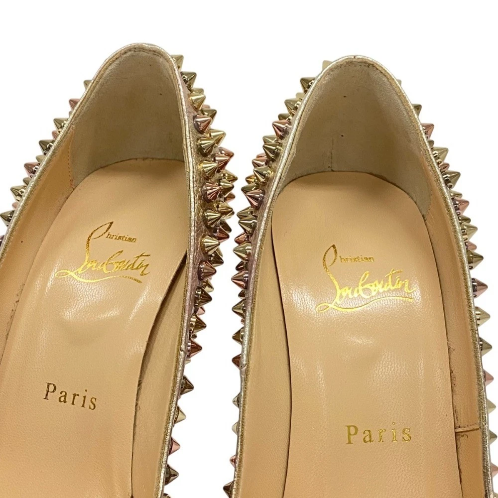 Christian Louboutin 鞋跟高跟鞋凉鞋 EU:35.5 US:5.5 金色皮革钉钉镶嵌-