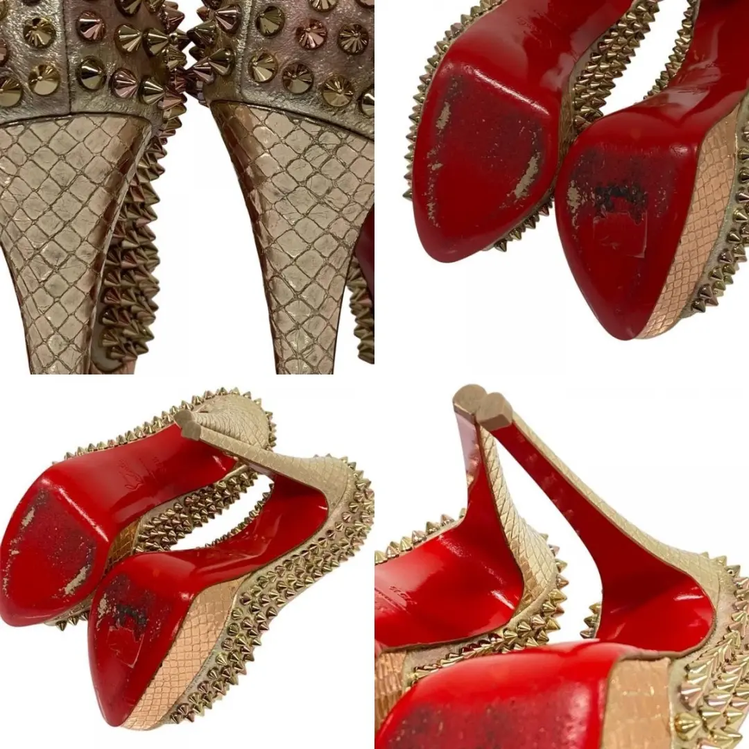 Christian Louboutin 鞋跟高跟鞋凉鞋 EU:35.5 US:5.5 金色皮革钉钉镶嵌-