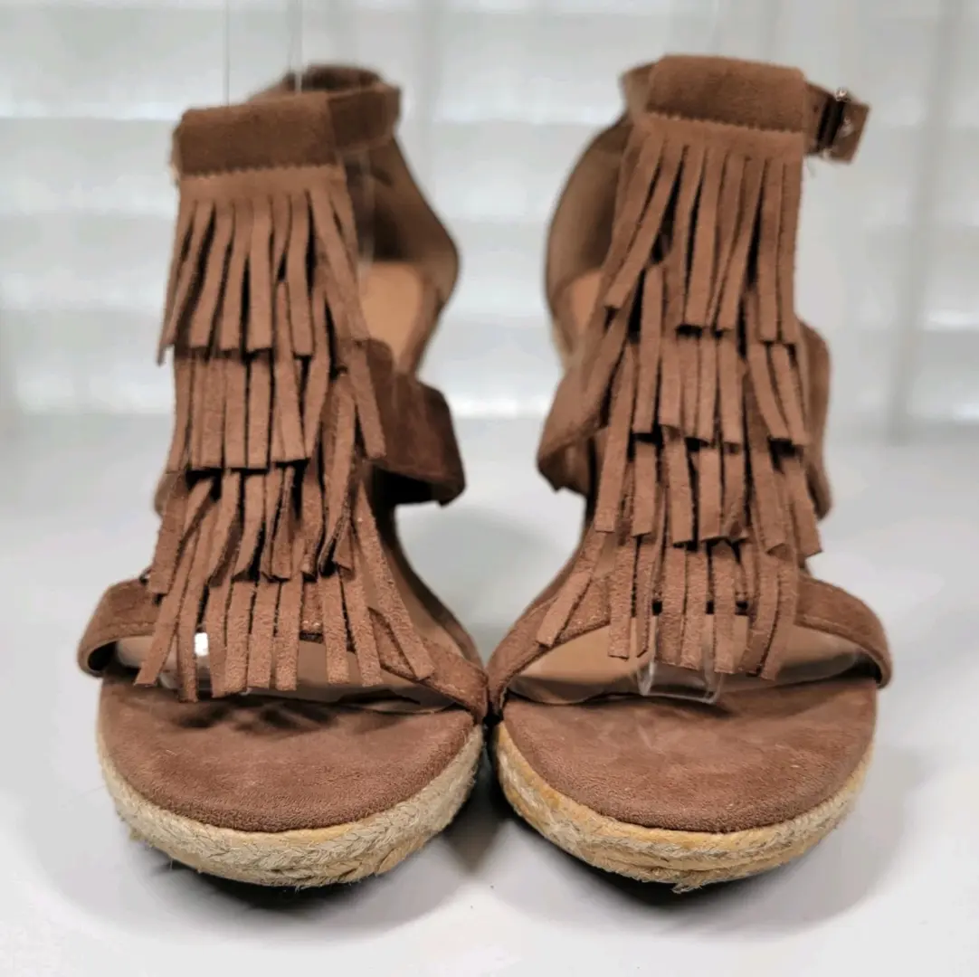 Maurices Belia 棕色软木楔形高跟鞋凉鞋条纹人造皮革 7 M 鞋-