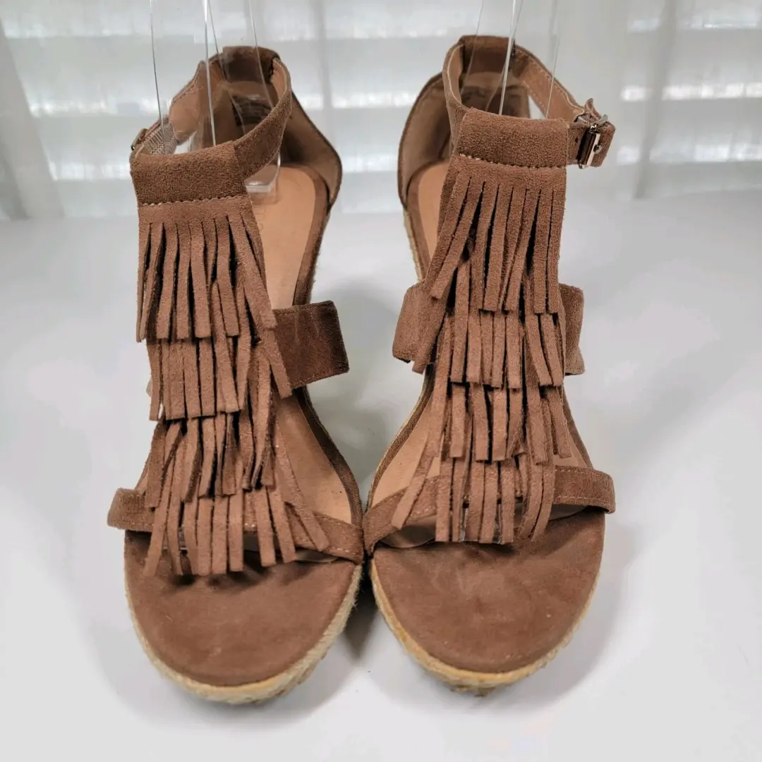 Maurices Belia 棕色软木楔形高跟鞋凉鞋条纹人造皮革 7 M 鞋-