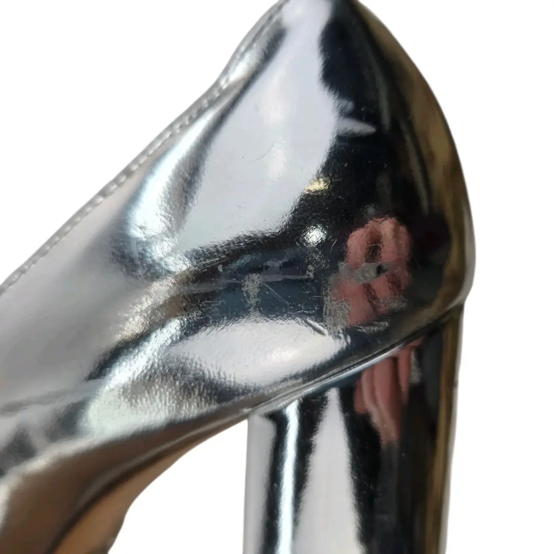 Prada Pumps 女式 8.5 38.5 正品金属银色皮革方跟露趾-