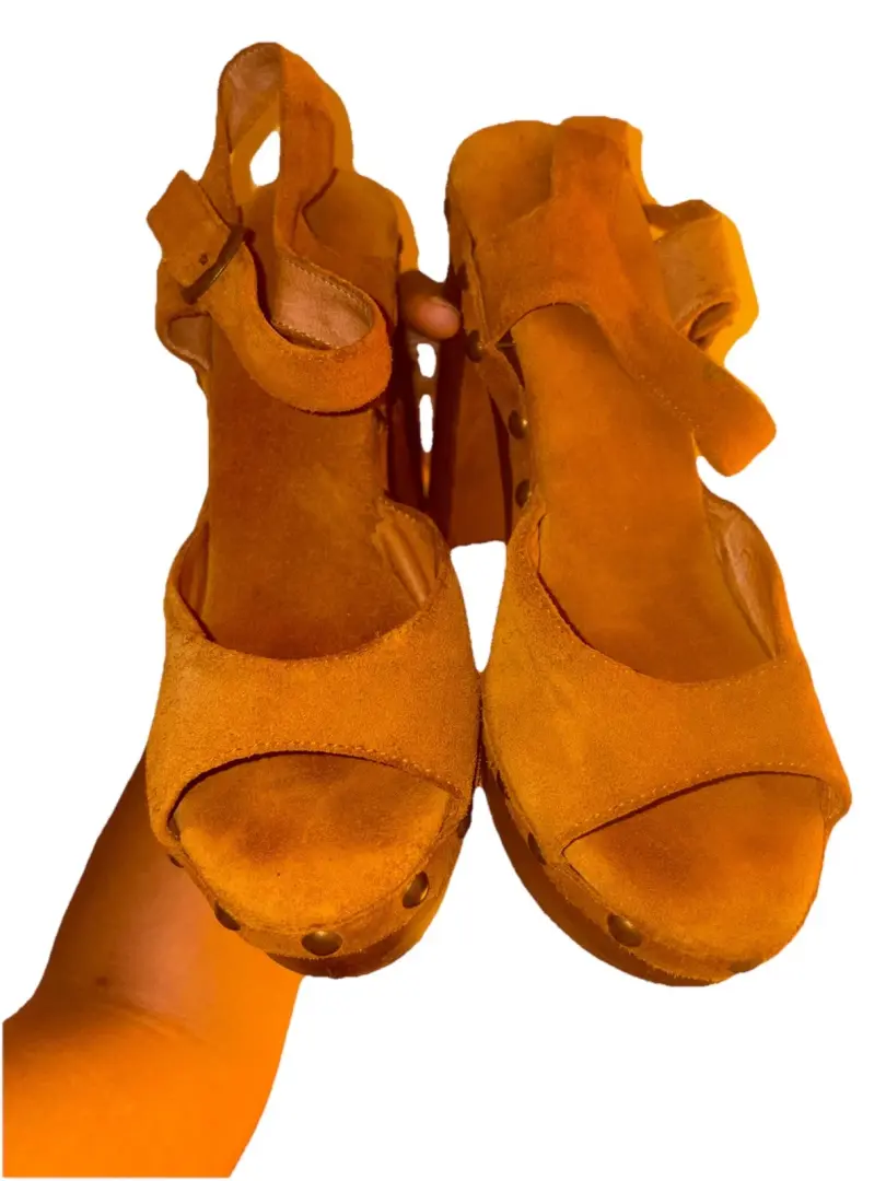 Woodies SPLENDID Jeffrey Campbell 女式厚底 Y2K 棕褐色铆钉高跟鞋木屐 9-
