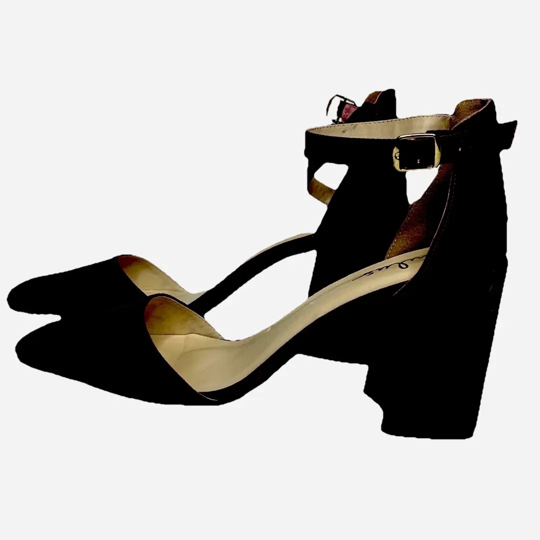 Lulus 女式 SZ 11 勃艮第人造麂皮绒尖头踝带粗跟-