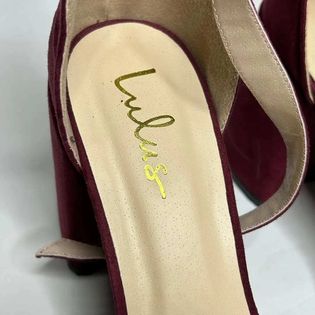 Lulus 女式 SZ 11 勃艮第人造麂皮绒尖头踝带粗跟-