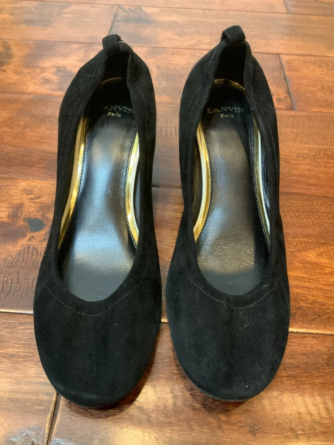 Lanvin Paris 黑色麂皮绒圆头粗跟,尺寸 38.5 | 8.5-