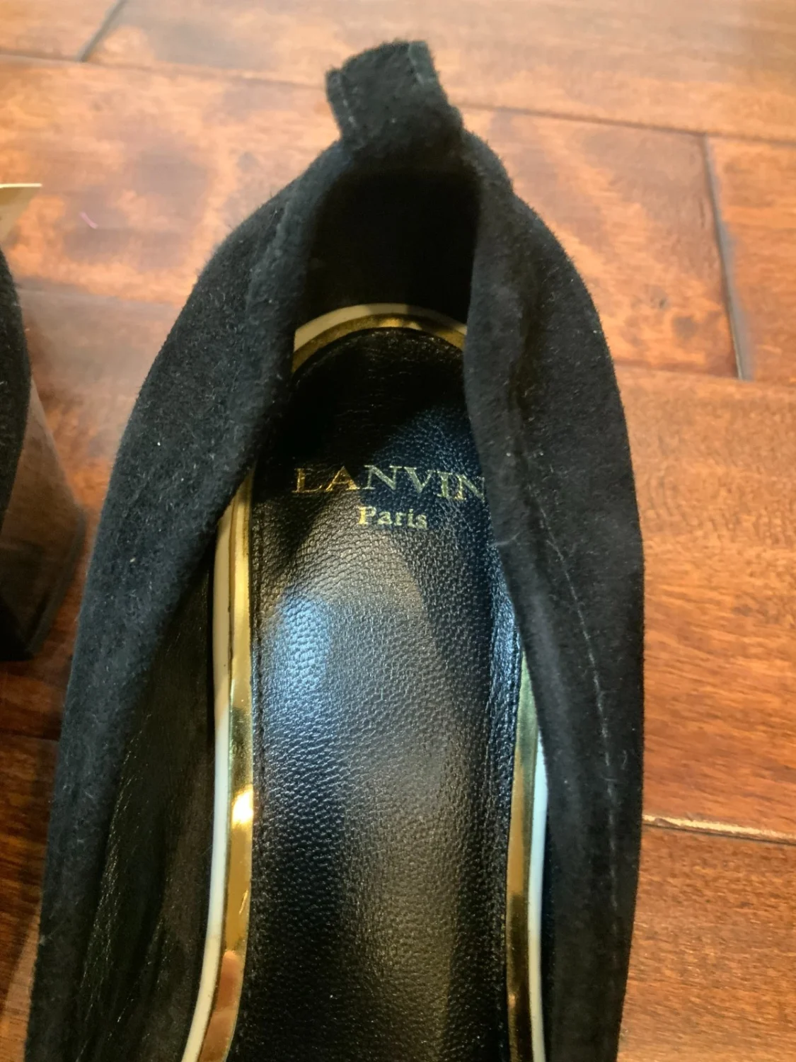 Lanvin Paris 黑色麂皮绒圆头粗跟,尺寸 38.5 | 8.5-