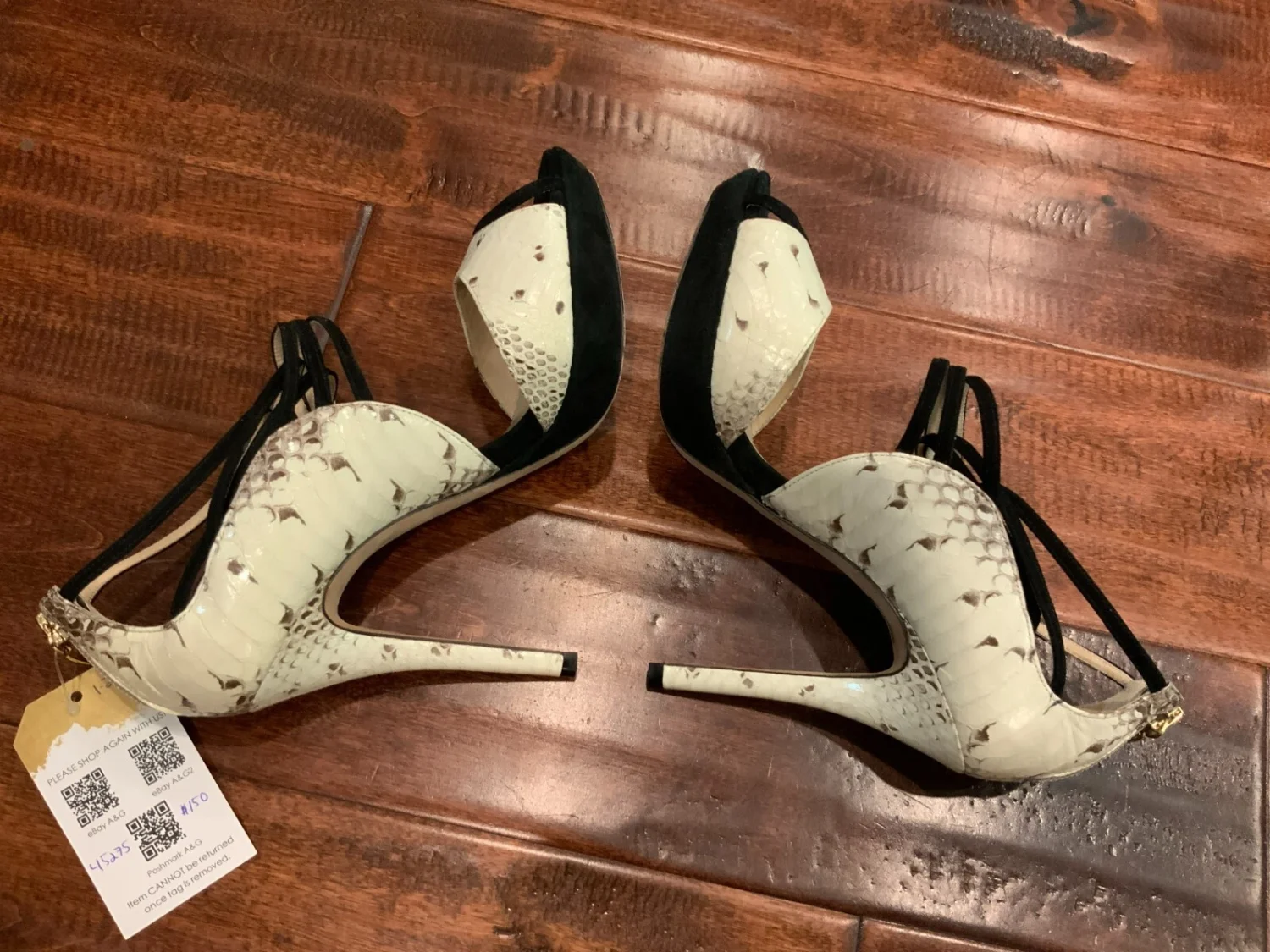 Alexandre Birman 白色 Python 露趾绑带高跟鞋,尺寸 8(美国)-