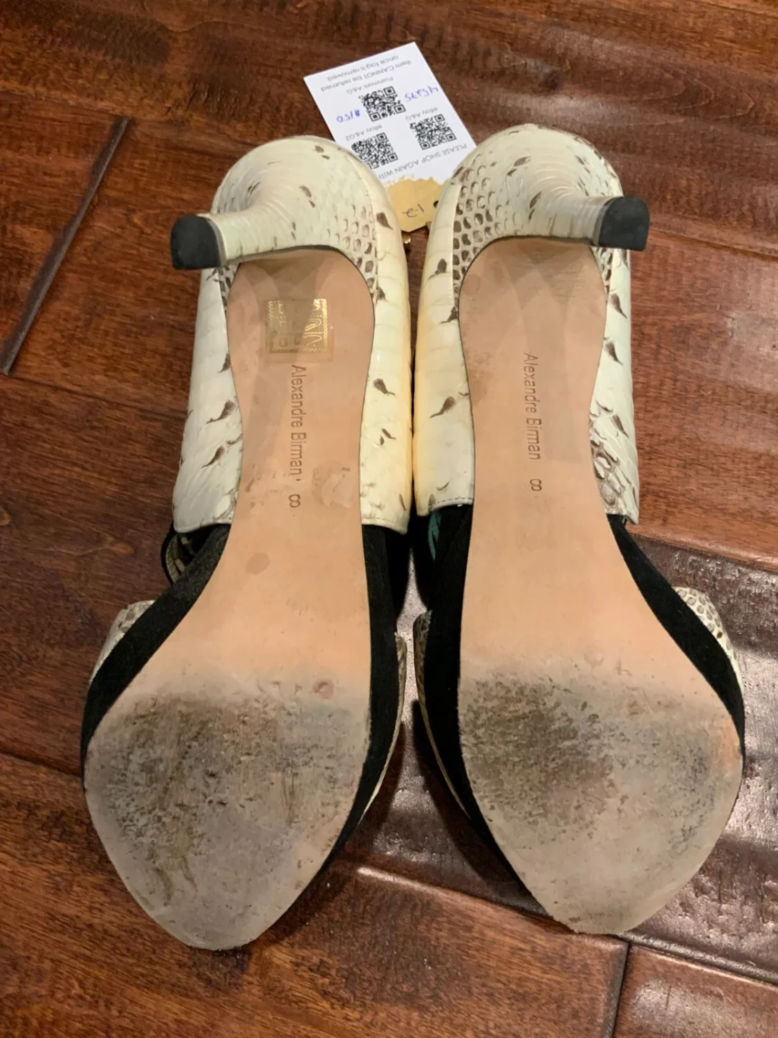 Alexandre Birman 白色 Python 露趾绑带高跟鞋,尺寸 8(美国)-
