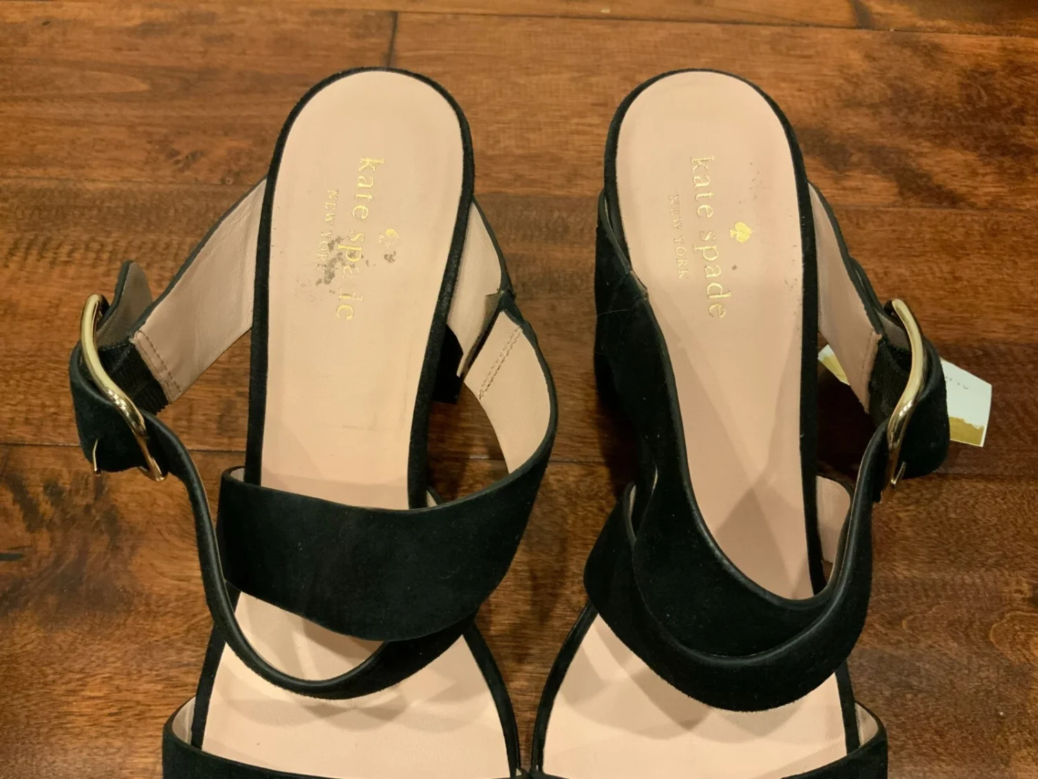 Kate Spade 黑色麂皮绒绑带楔形高跟鞋,9 码(美国)-