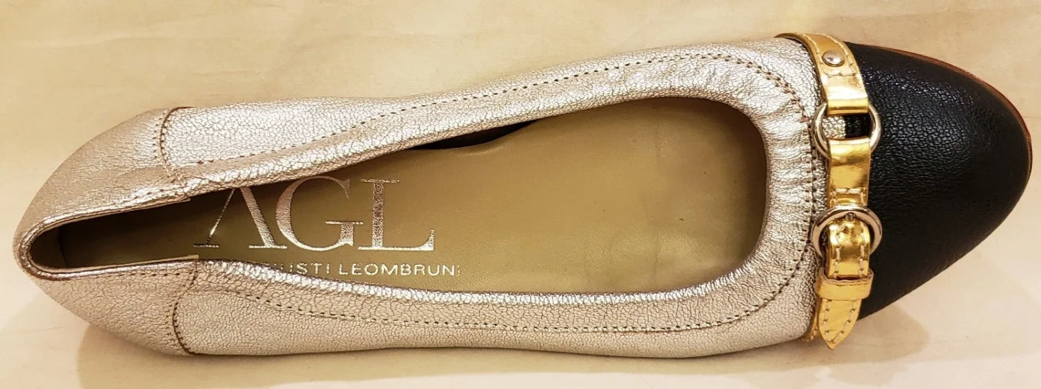 AGL 意大利 Attilio Giusti Leombruni 平底鞋 尺码 EU-39/US ~ 9 皮革银色/黑色-