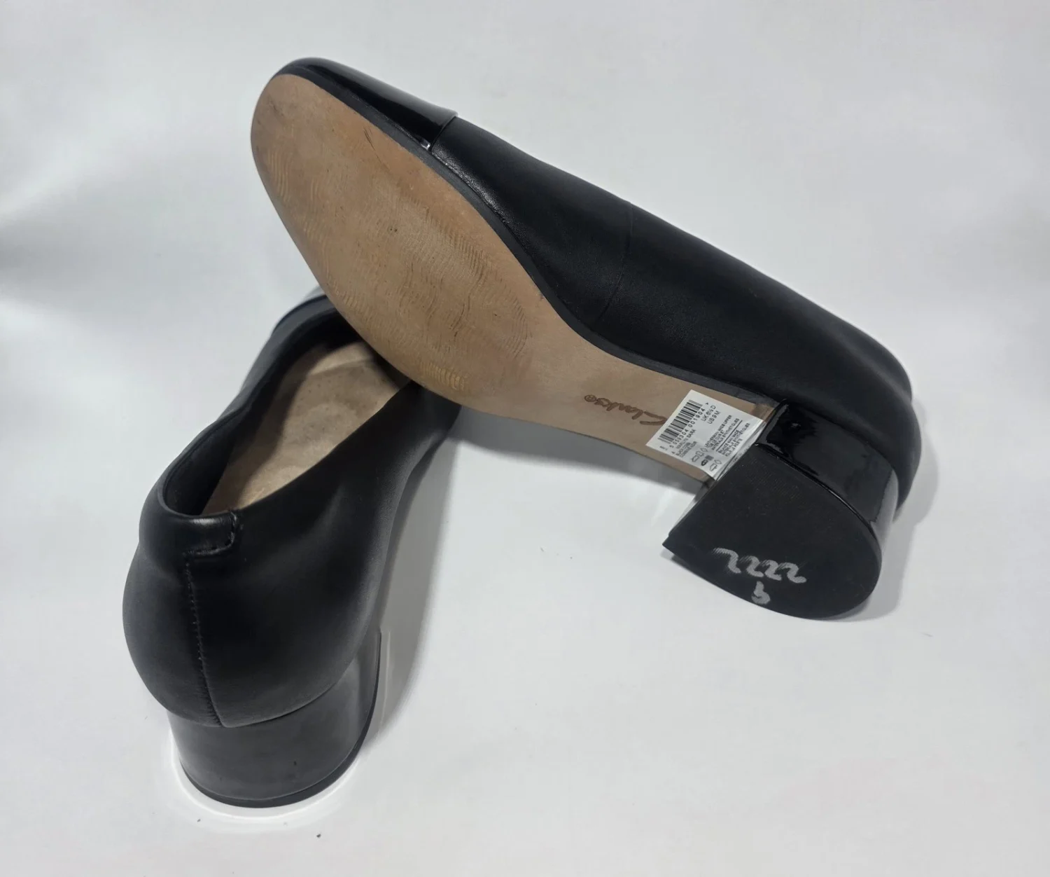 Clarks Collection – 皮革鞋头粗跟高跟鞋 9 码-
