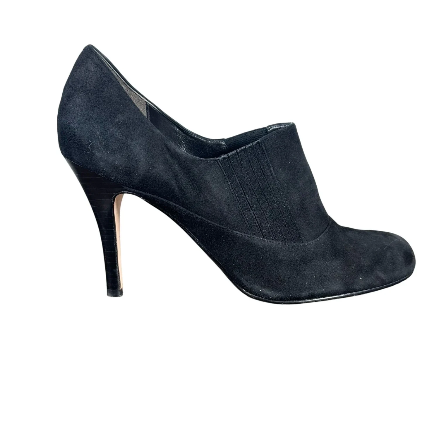 COLE HAAN Talia Gore 黑色麂皮绒皮革高跟短靴女式 10B-