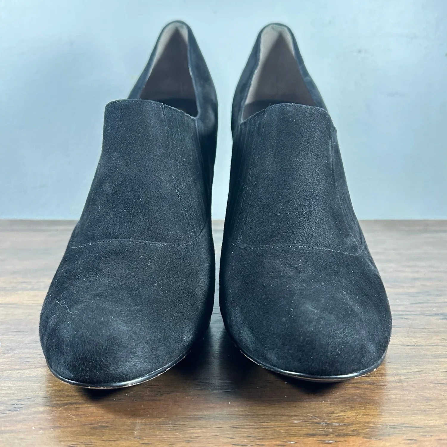 COLE HAAN Talia Gore 黑色麂皮绒皮革高跟短靴女式 10B-