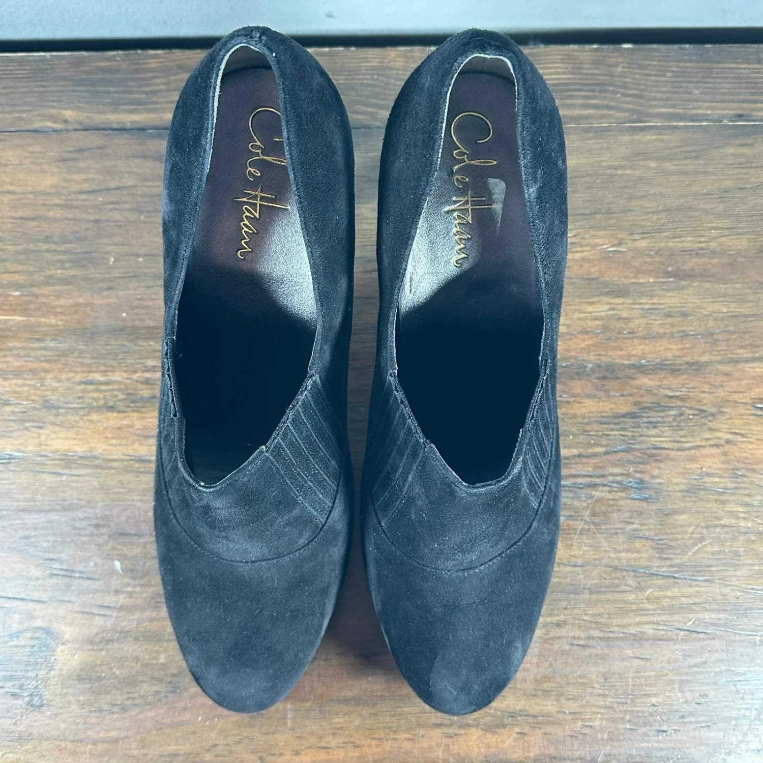 COLE HAAN Talia Gore 黑色麂皮绒皮革高跟短靴女式 10B-