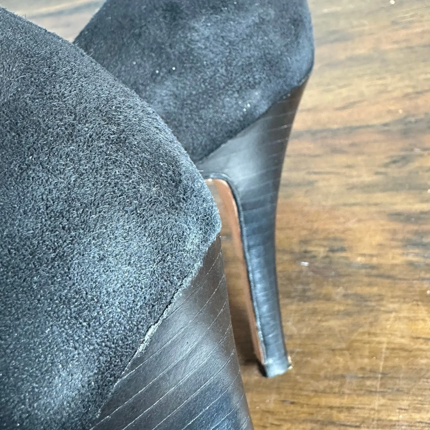 COLE HAAN Talia Gore 黑色麂皮绒皮革高跟短靴女式 10B-
