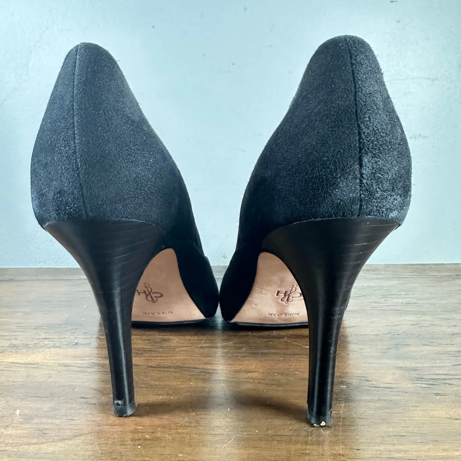 COLE HAAN Talia Gore 黑色麂皮绒皮革高跟短靴女式 10B-