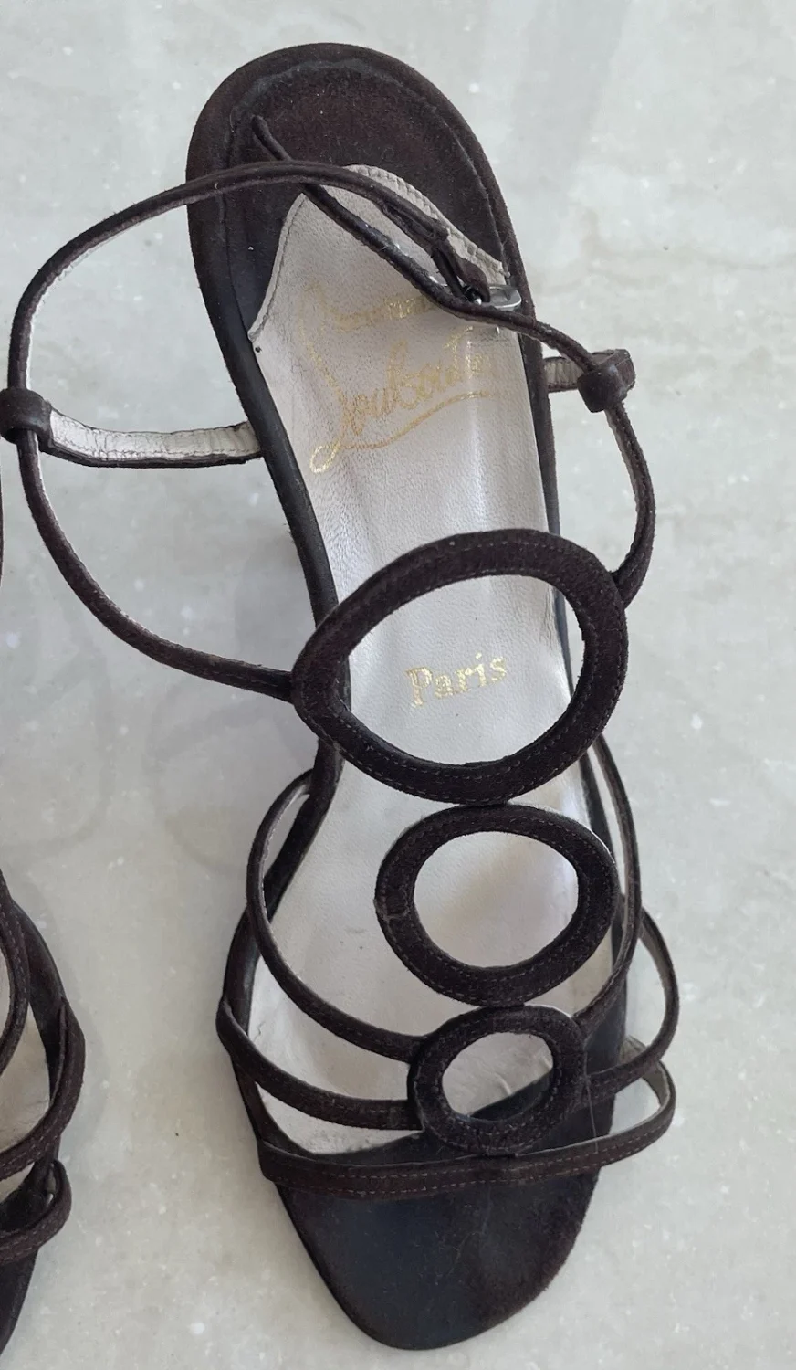 Christian Louboutin 棕色绑带高跟鞋凉鞋 37 美码 6.5 圆设计巴黎-