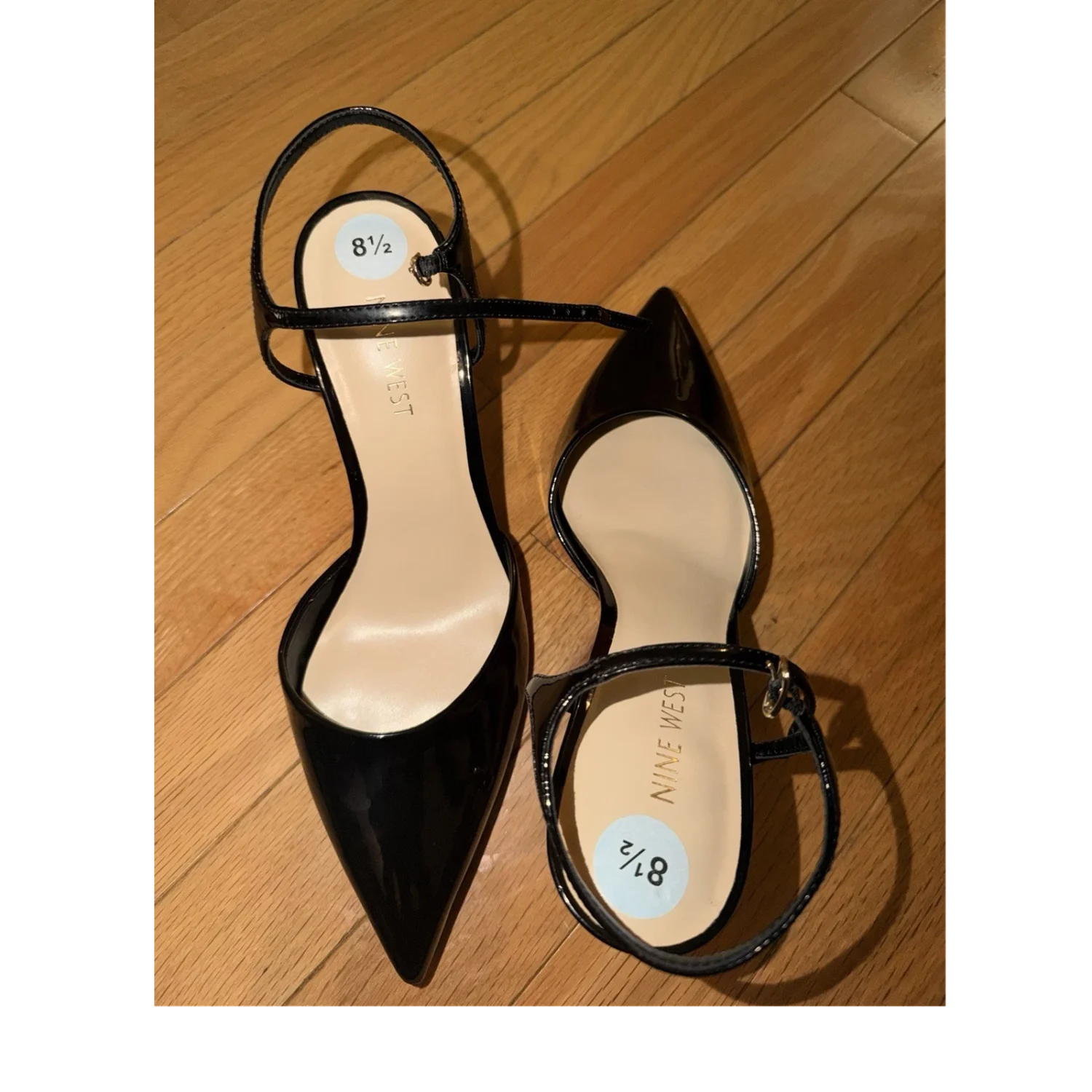 Nine West 黑色塑料绑带高跟鞋踝带扣尖头 8.5-