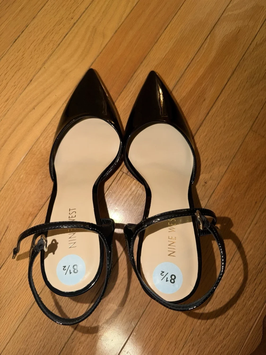 Nine West 黑色塑料绑带高跟鞋踝带扣尖头 8.5-