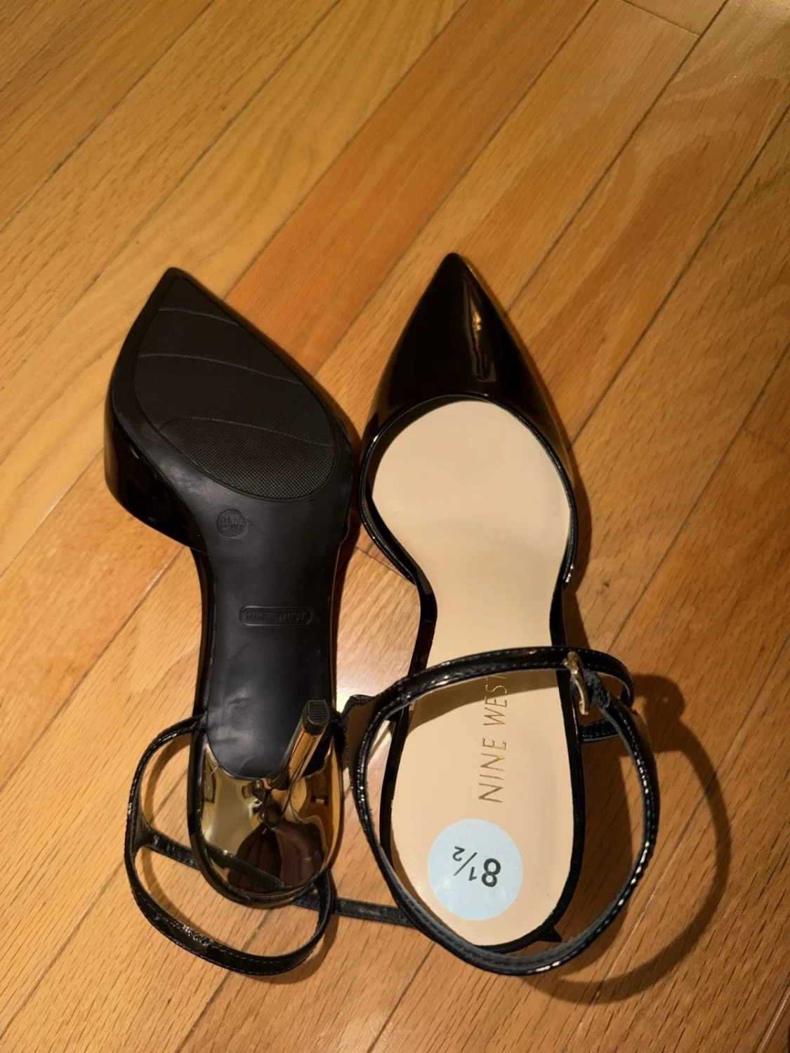 Nine West 黑色塑料绑带高跟鞋踝带扣尖头 8.5-