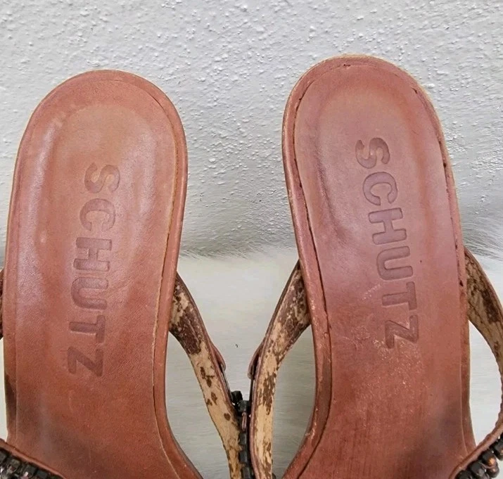 Schutz 大浅盘镶嵌高跟鞋凉鞋棕色 Wmns 尺寸 6B-