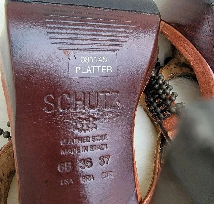 Schutz 大浅盘镶嵌高跟鞋凉鞋棕色 Wmns 尺寸 6B-