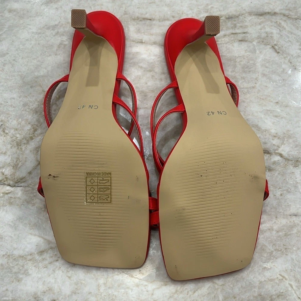 SHEIN 绑带高跟鞋穆勒鞋 | 红色 | 9 码 (CN 42)-
