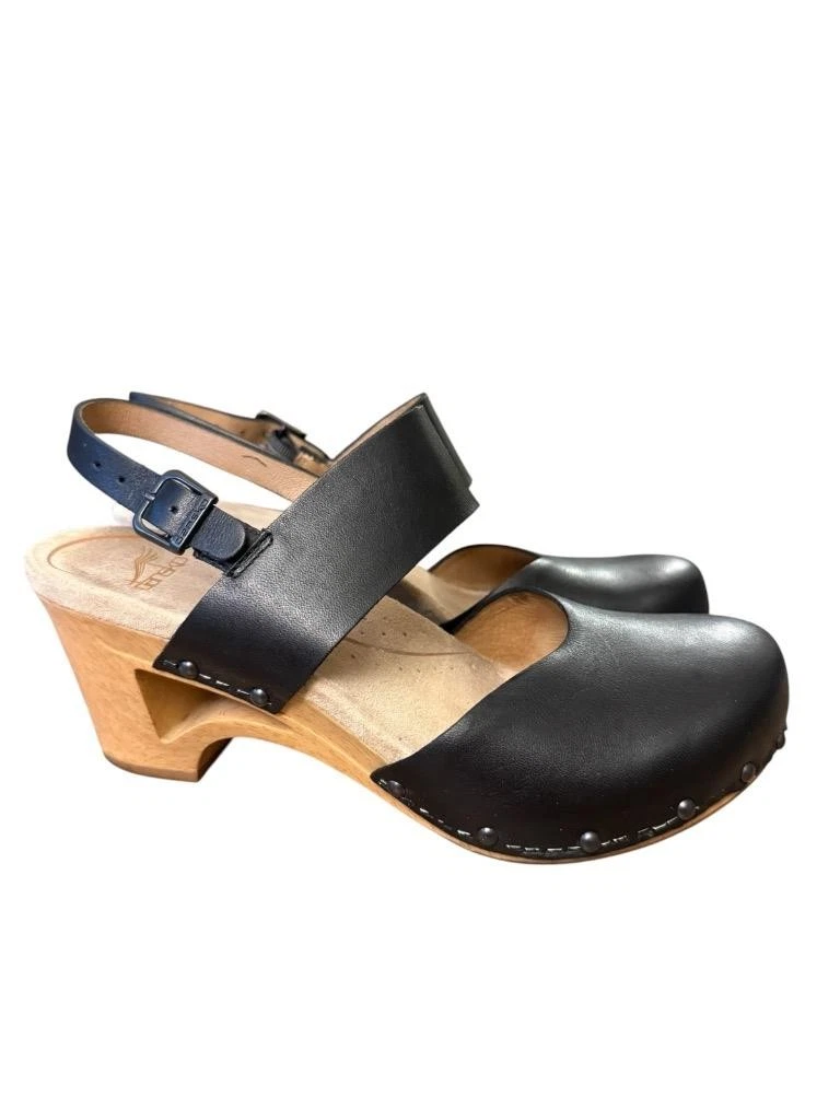 Dansko Thea 露跟厚底镂空高跟鞋黑色皮革女式 38 码 US 8-