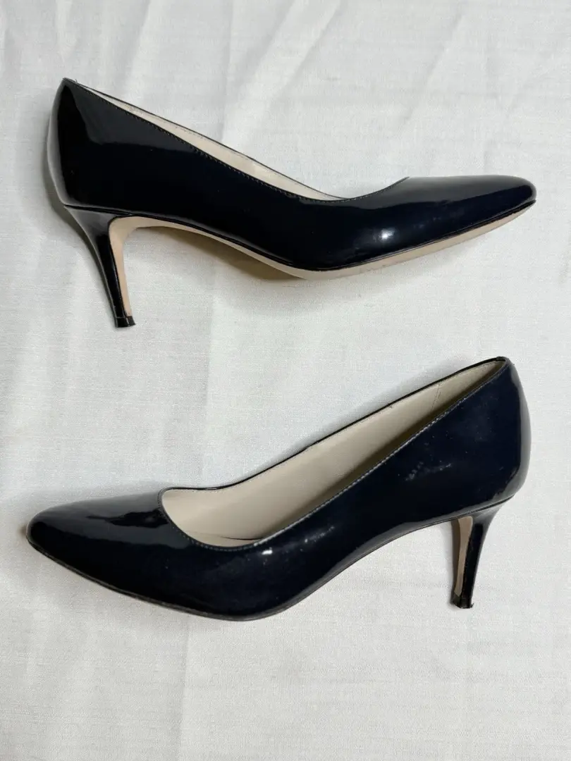 Cole Haan 黑色蓝色漆皮高跟鞋女式杏仁鞋头 6 1/2B 鞋跟-