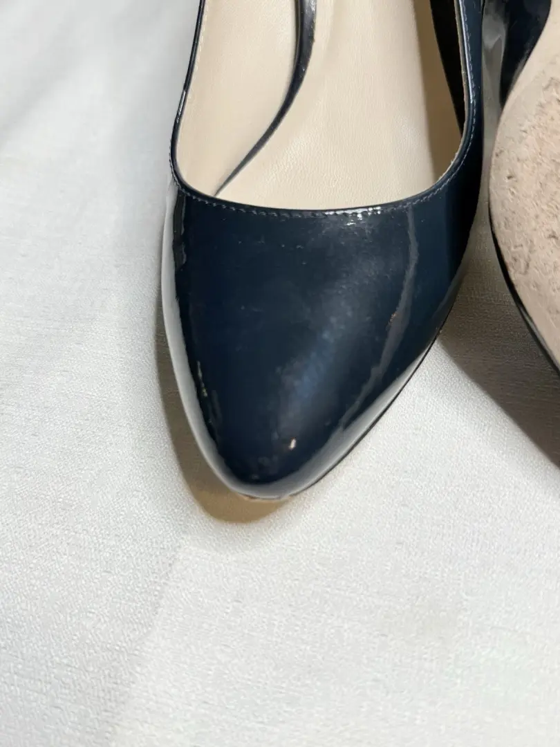 Cole Haan 黑色蓝色漆皮高跟鞋女式杏仁鞋头 6 1/2B 鞋跟-