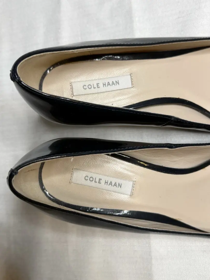 Cole Haan 黑色蓝色漆皮高跟鞋女式杏仁鞋头 6 1/2B 鞋跟-