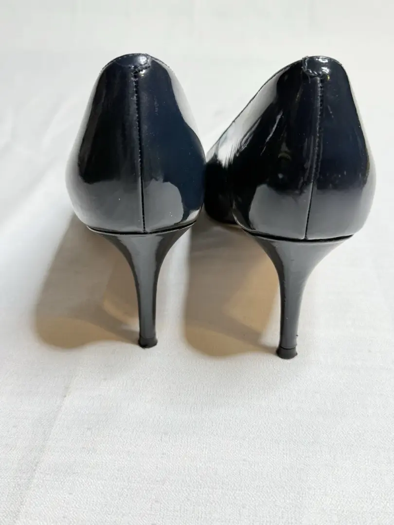 Cole Haan 黑色蓝色漆皮高跟鞋女式杏仁鞋头 6 1/2B 鞋跟-