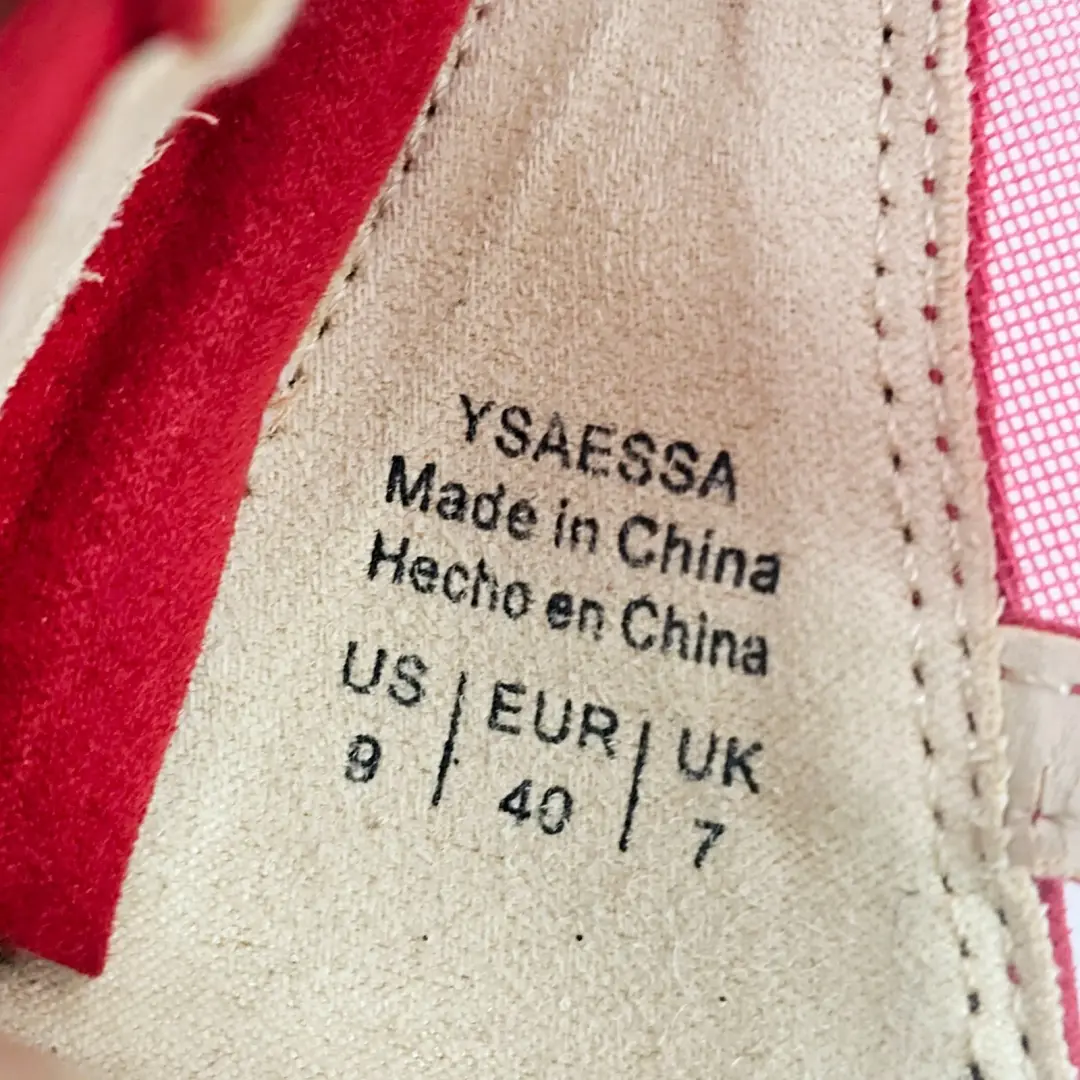 混合编号 6 Ysaessa 红色人造麂皮绒和网跟绑带凉鞋高跟鞋 9-