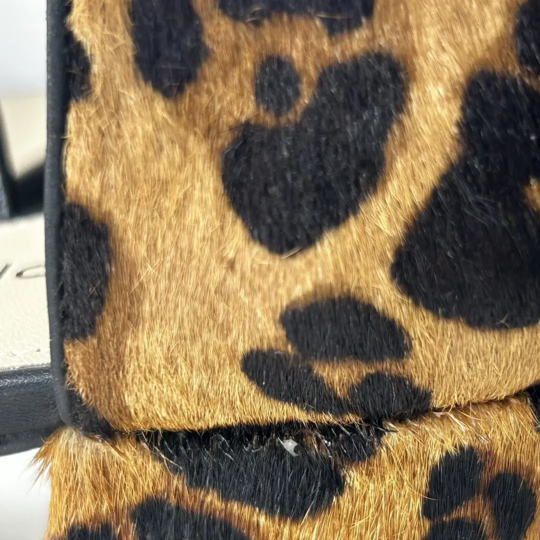 VIA SPIGA 豹纹小腿毛粗跟绑带尺寸 US 8 M EUR38 真毛皮-